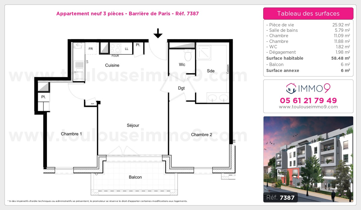 Plan et surfaces, Programme neuf Toulouse : Barrière de Paris Référence n° 7387