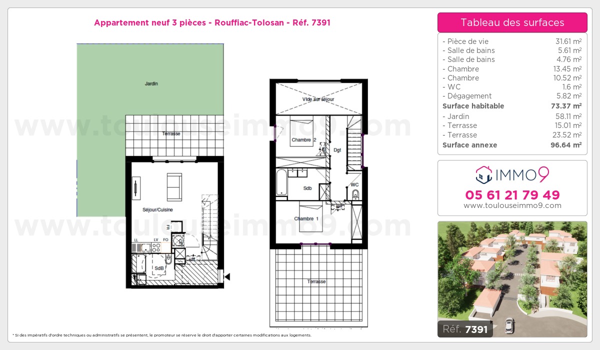 Plan et surfaces, Programme neuf Rouffiac-Tolosan Référence n° 7391
