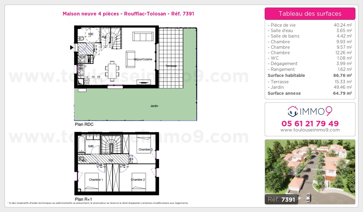 Plan et surfaces, Programme neuf Rouffiac-Tolosan Référence n° 7391