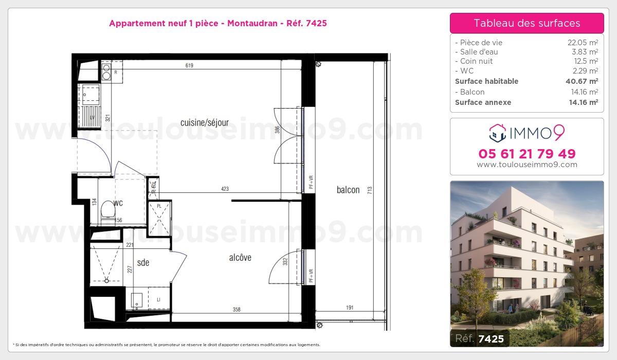Plan et surfaces, Programme neuf Toulouse : Montaudran Référence n° 7425