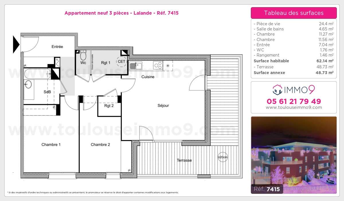Plan et surfaces, Programme neuf Toulouse : Lalande Référence n° 7415