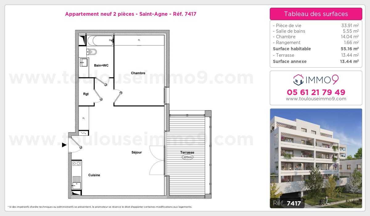 Plan et surfaces, Programme neuf Toulouse : Saint-Agne Référence n° 7417