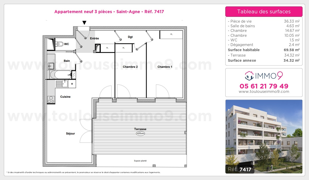 Plan et surfaces, Programme neuf Toulouse : Saint-Agne Référence n° 7417