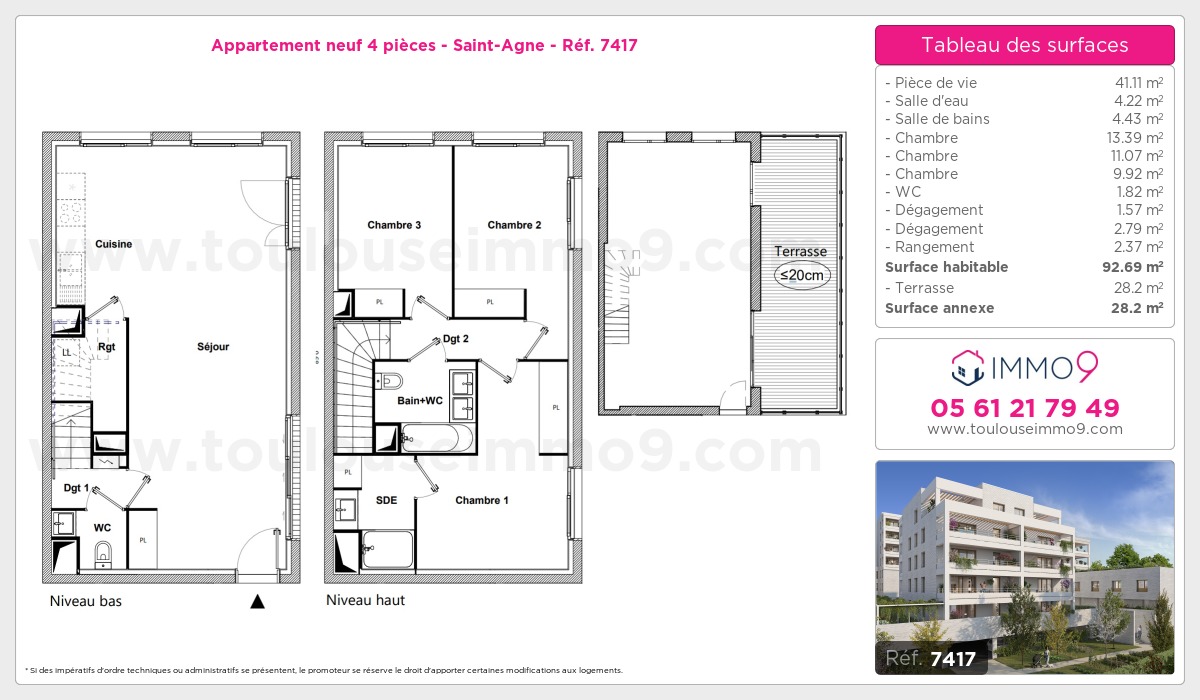 Plan et surfaces, Programme neuf Toulouse : Saint-Agne Référence n° 7417