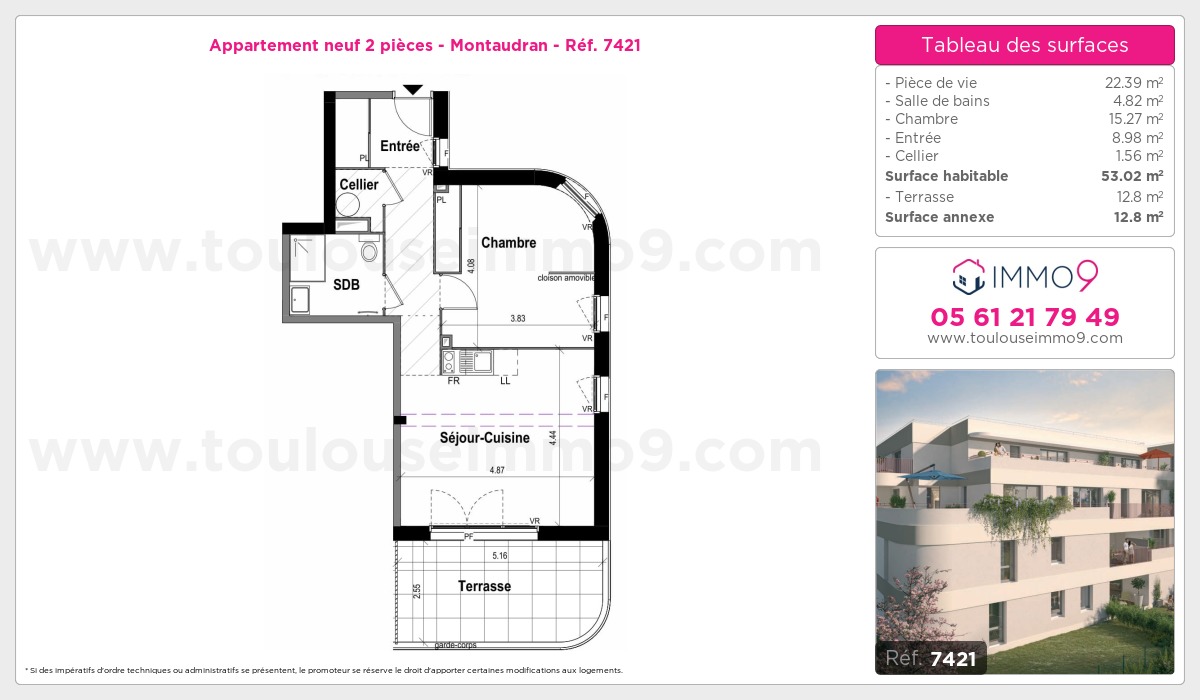 Plan et surfaces, Programme neuf Toulouse : Montaudran Référence n° 7421