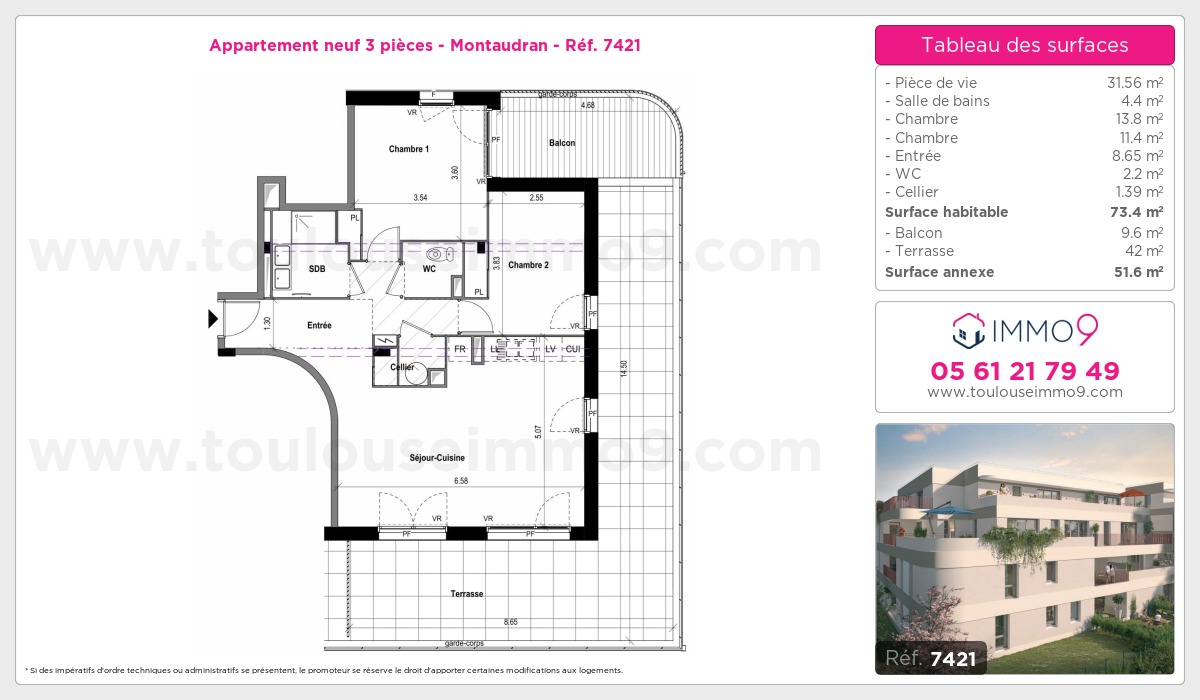 Plan et surfaces, Programme neuf Toulouse : Montaudran Référence n° 7421