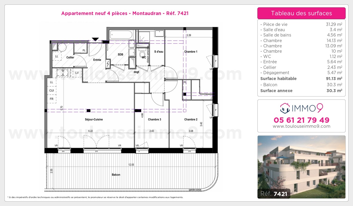 Plan et surfaces, Programme neuf Toulouse : Montaudran Référence n° 7421