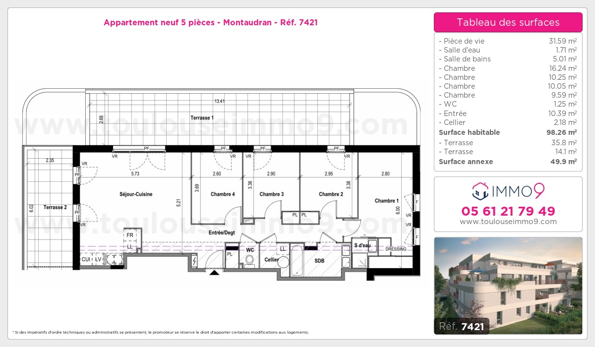 Plan et surfaces, Programme neuf Toulouse : Montaudran Référence n° 7421