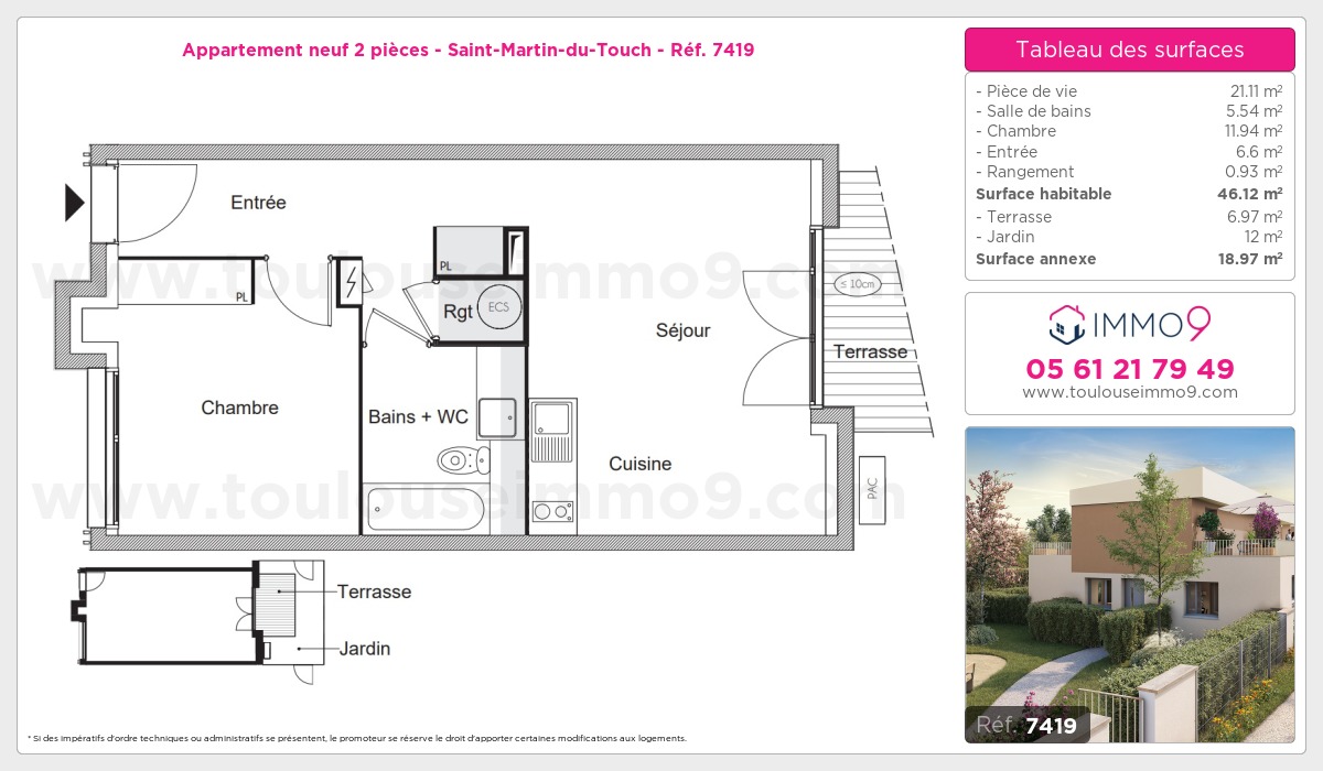Plan et surfaces, Programme neuf Toulouse : Saint-Martin-du-Touch Référence n° 7419