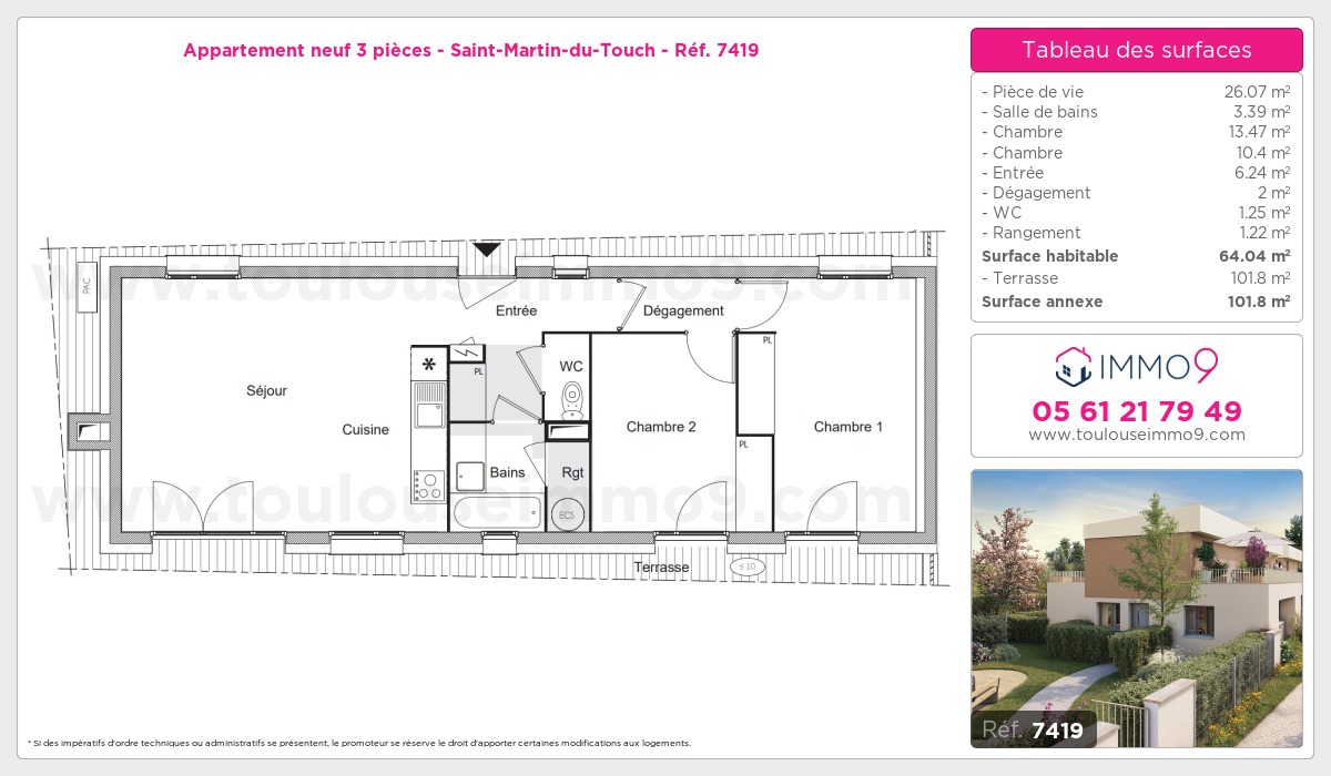 Plan et surfaces, Programme neuf Toulouse : Saint-Martin-du-Touch Référence n° 7419