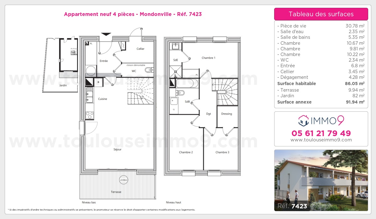 Plan et surfaces, Programme neuf Mondonville Référence n° 7423