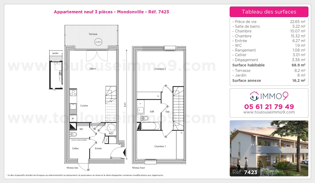 Plan et surfaces, Programme neuf Mondonville Référence n° 7423