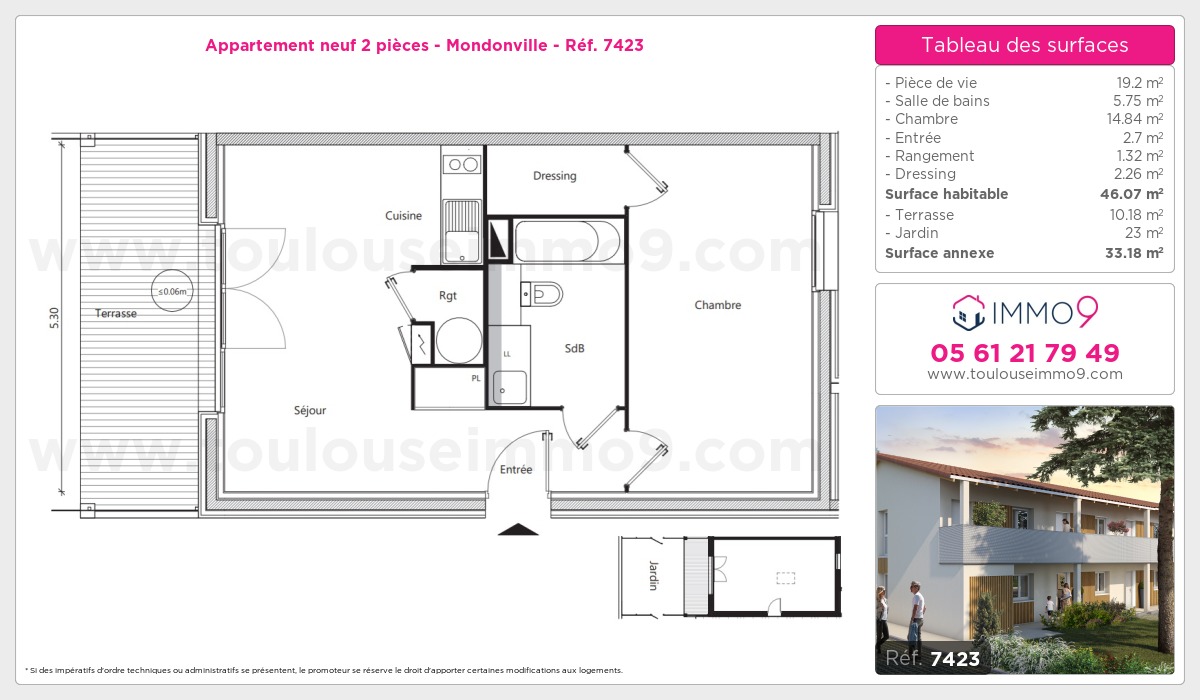 Plan et surfaces, Programme neuf Mondonville Référence n° 7423
