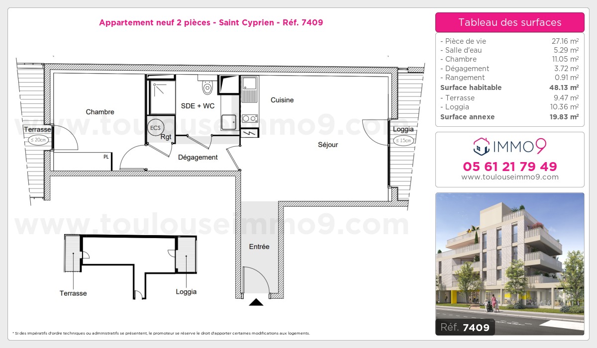 Plan et surfaces, Programme neuf Toulouse : Saint Cyprien Référence n° 7409