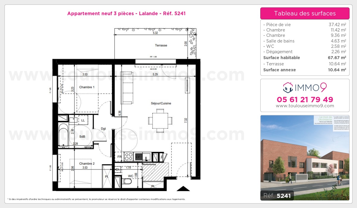 Plan et surfaces, Programme neuf Toulouse : Lalande Référence n° 5241