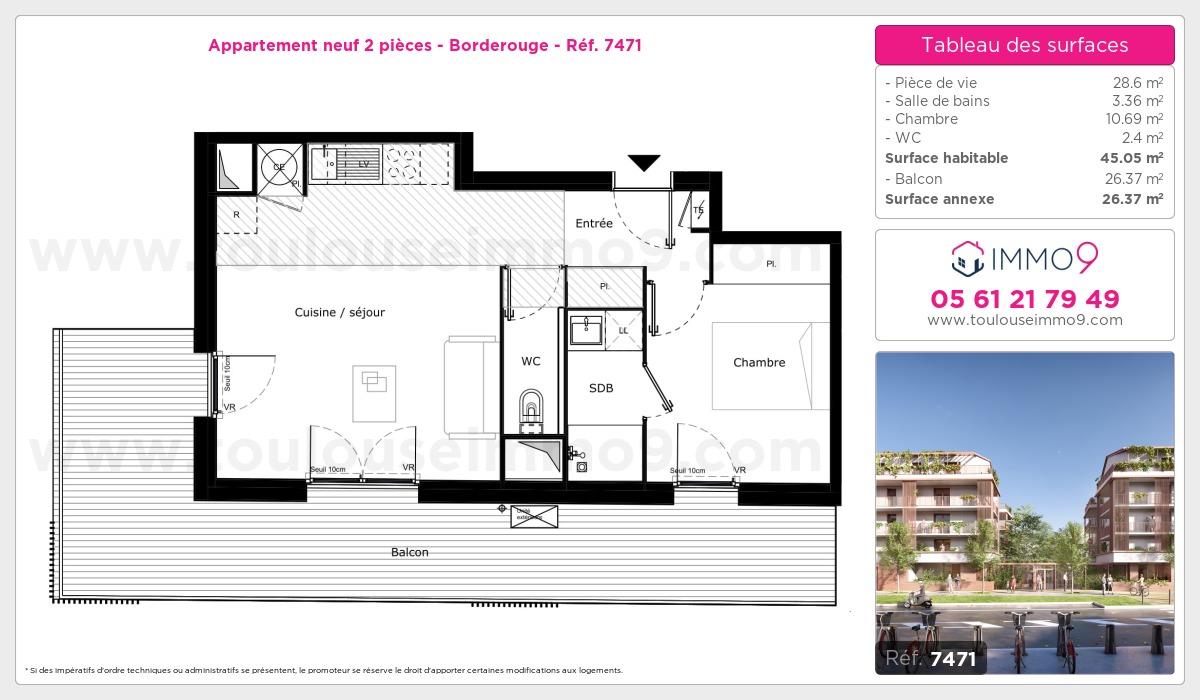 Plan et surfaces, Programme neuf Toulouse : Borderouge Référence n° 7471