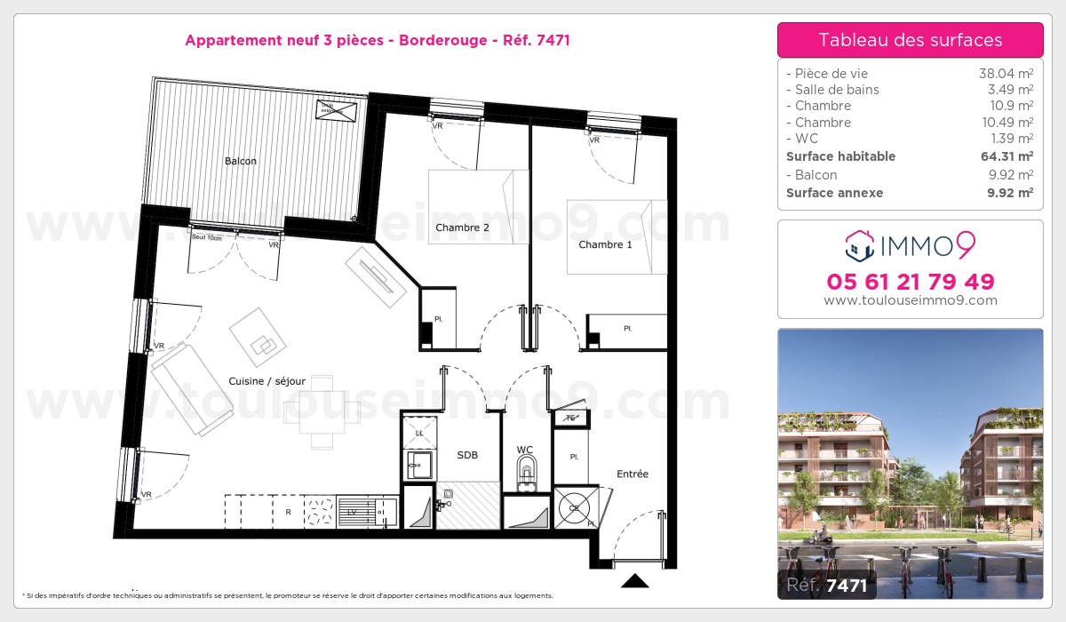 Plan et surfaces, Programme neuf Toulouse : Borderouge Référence n° 7471