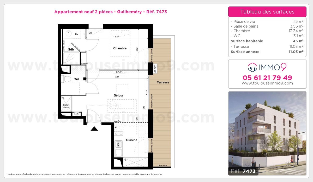 Plan et surfaces, Programme neuf Toulouse : Guilheméry Référence n° 7473