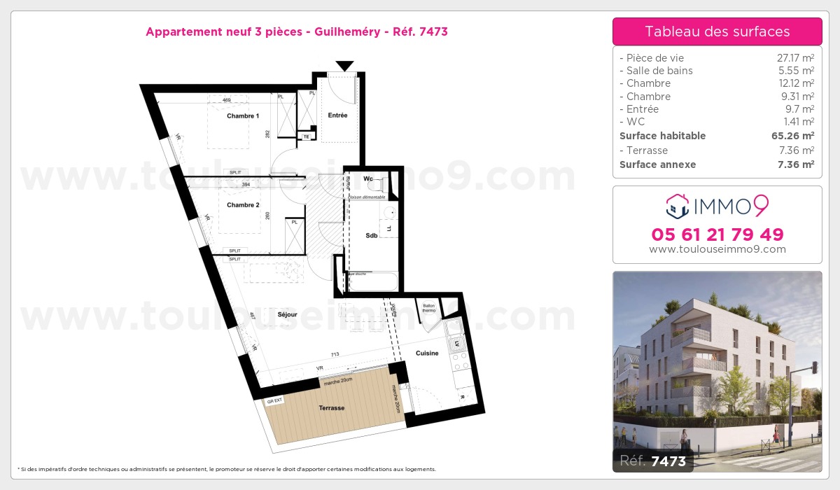 Plan et surfaces, Programme neuf Toulouse : Guilheméry Référence n° 7473