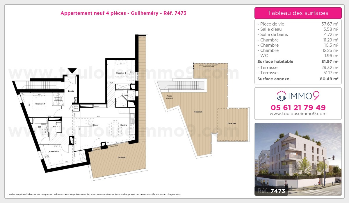 Plan et surfaces, Programme neuf Toulouse : Guilheméry Référence n° 7473