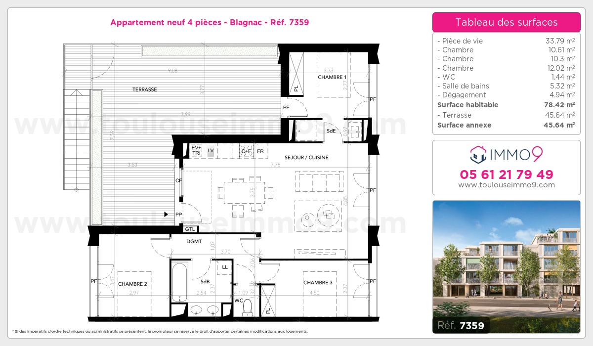 Plan et surfaces, Programme neuf Blagnac Référence n° 7359