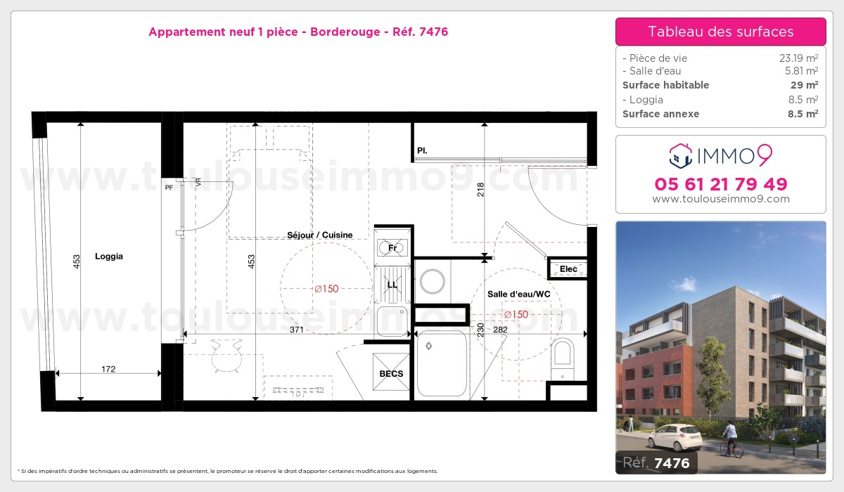 Plan et surfaces, Programme neuf Toulouse : Borderouge Référence n° 7476