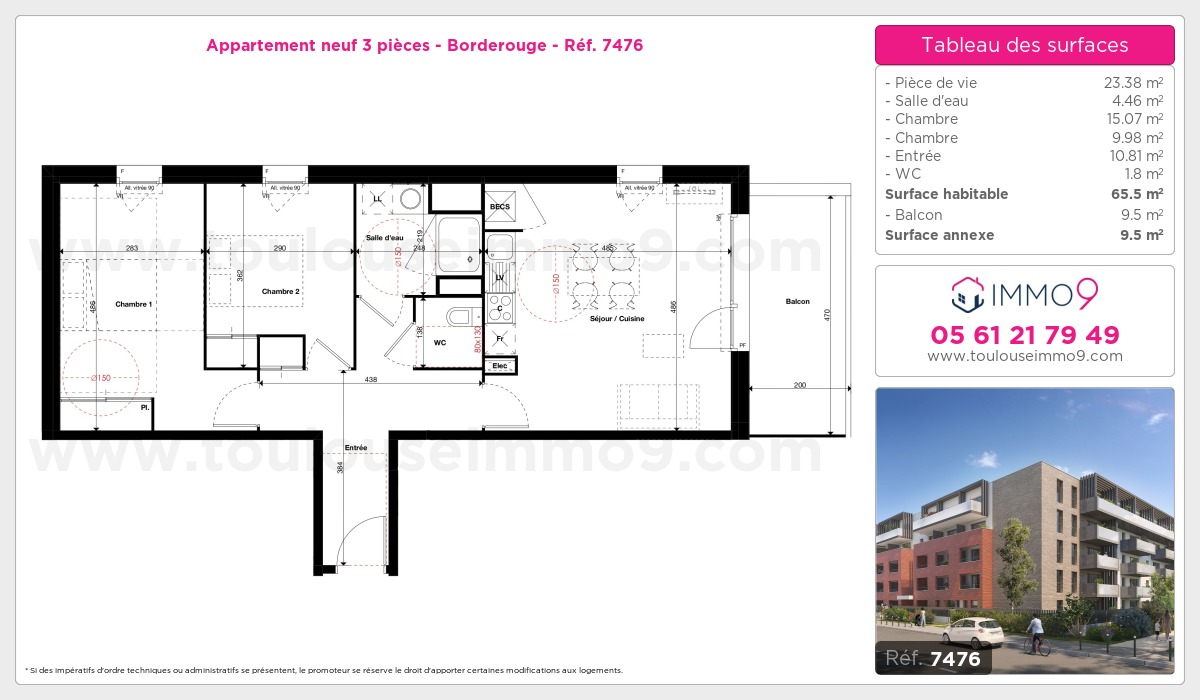 Plan et surfaces, Programme neuf Toulouse : Borderouge Référence n° 7476