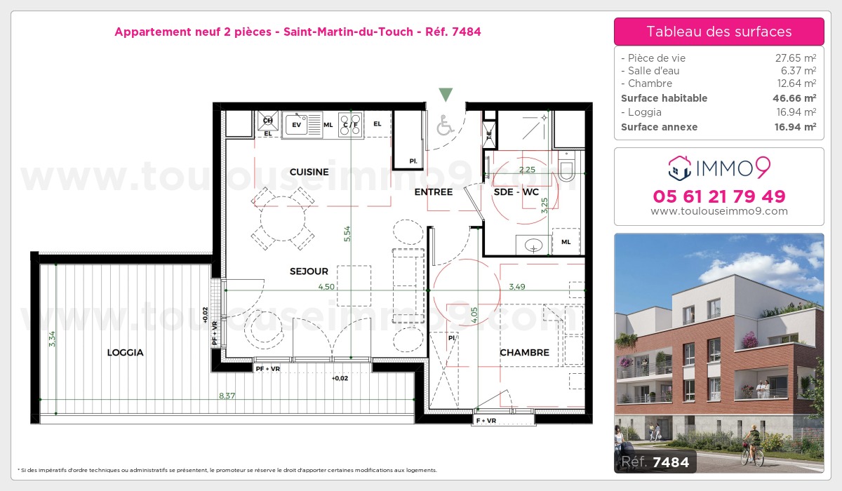 Plan et surfaces, Programme neuf Toulouse : Saint-Martin-du-Touch Référence n° 7484