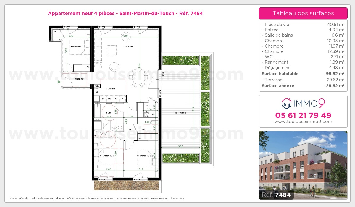 Plan et surfaces, Programme neuf Toulouse : Saint-Martin-du-Touch Référence n° 7484