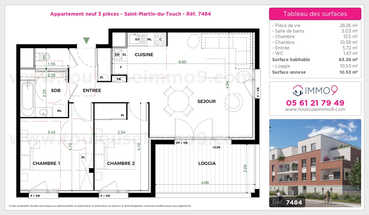 Plan et surfaces, Programme neuf Toulouse : Saint-Martin-du-Touch Référence n° 7484