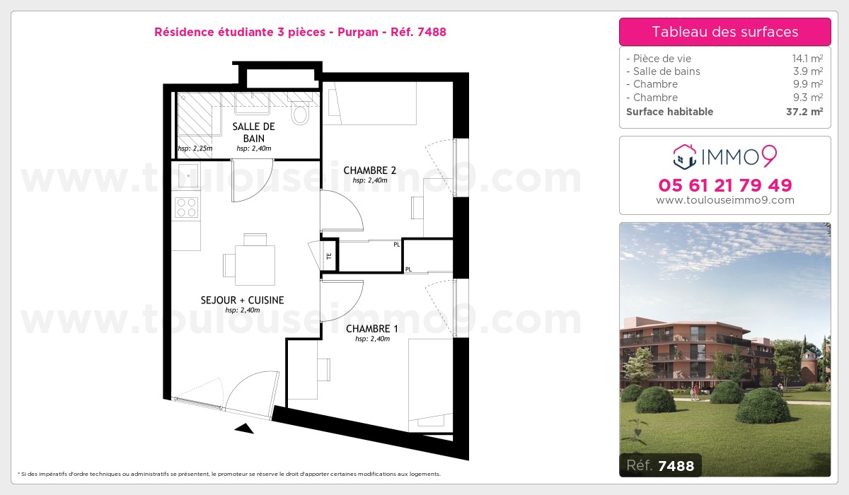 Plan et surfaces, Programme neuf Toulouse : Purpan Référence n° 7488
