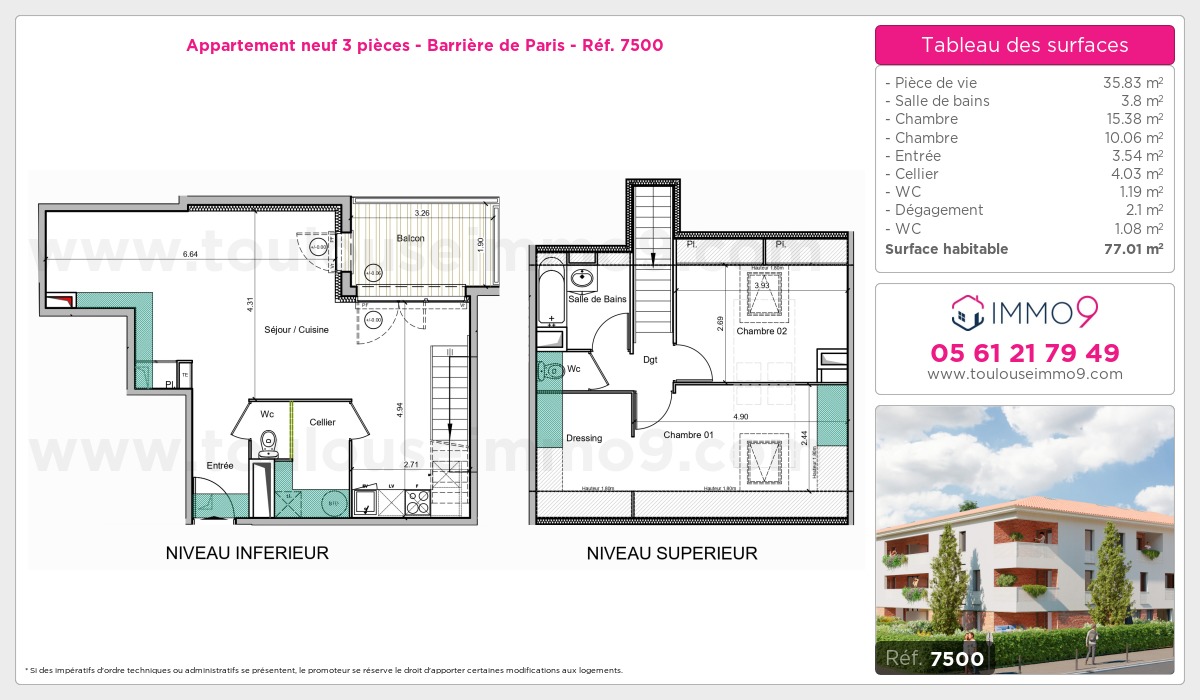 Plan et surfaces, Programme neuf Toulouse : Barrière de Paris Référence n° 7500