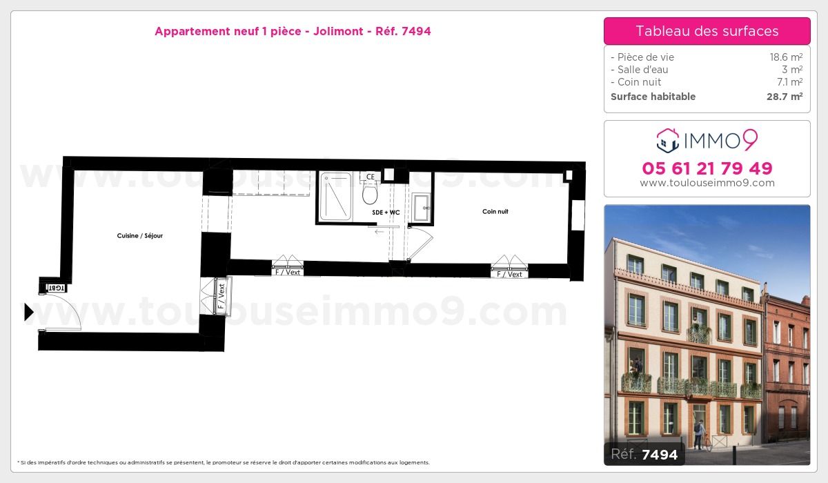 Plan et surfaces, Programme neuf Toulouse : Jolimont Référence n° 7494
