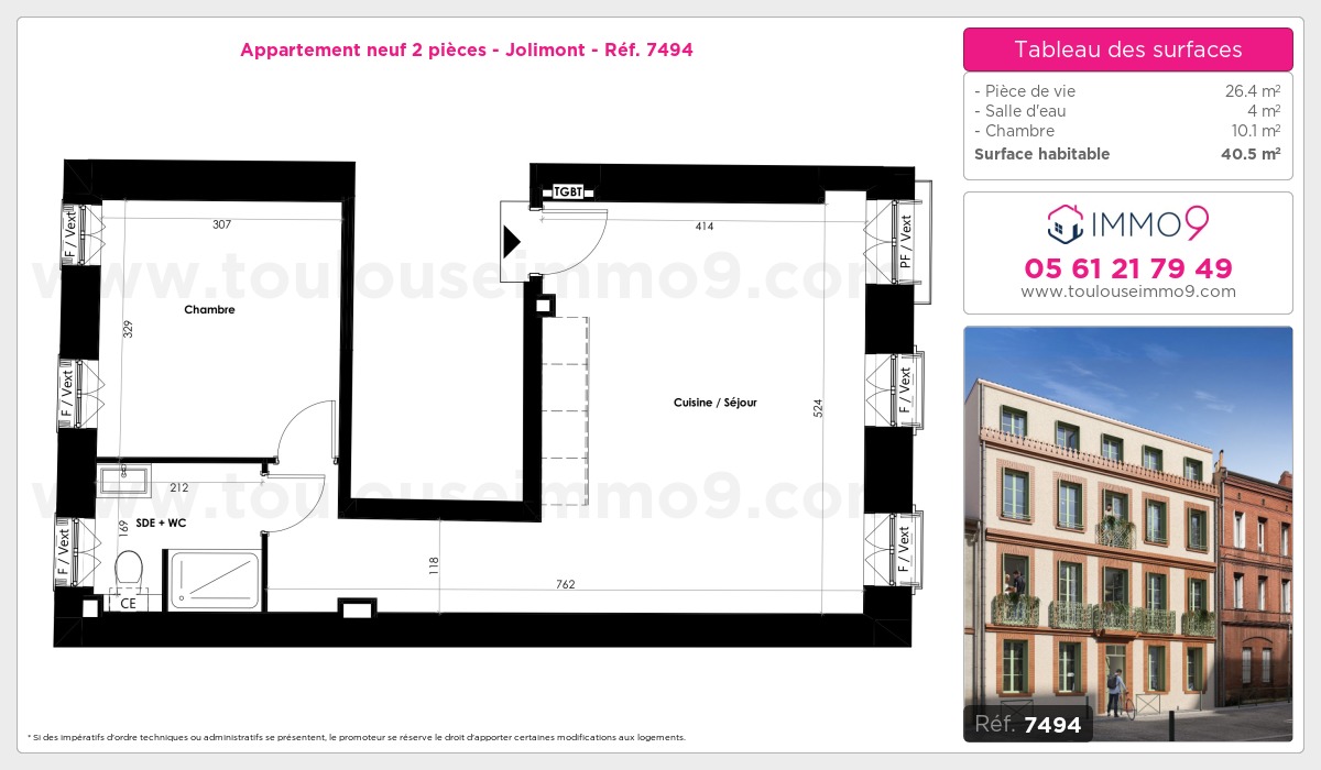 Plan et surfaces, Programme neuf Toulouse : Jolimont Référence n° 7494
