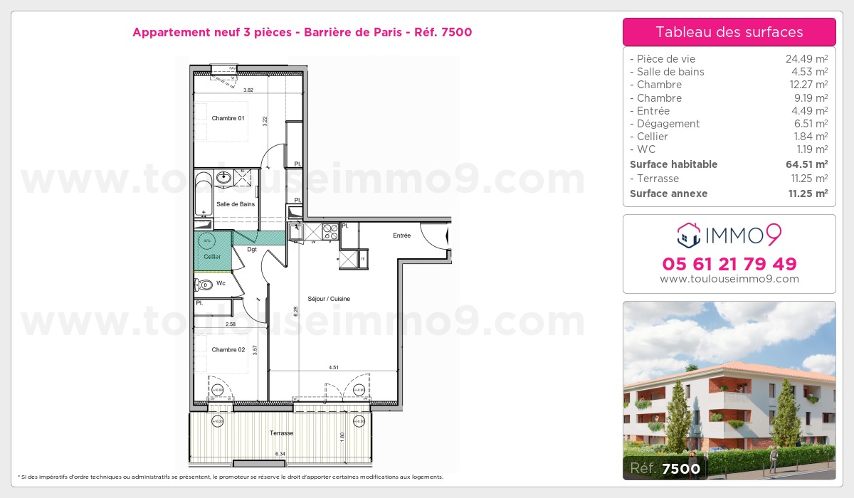 Plan et surfaces, Programme neuf Toulouse : Barrière de Paris Référence n° 7500