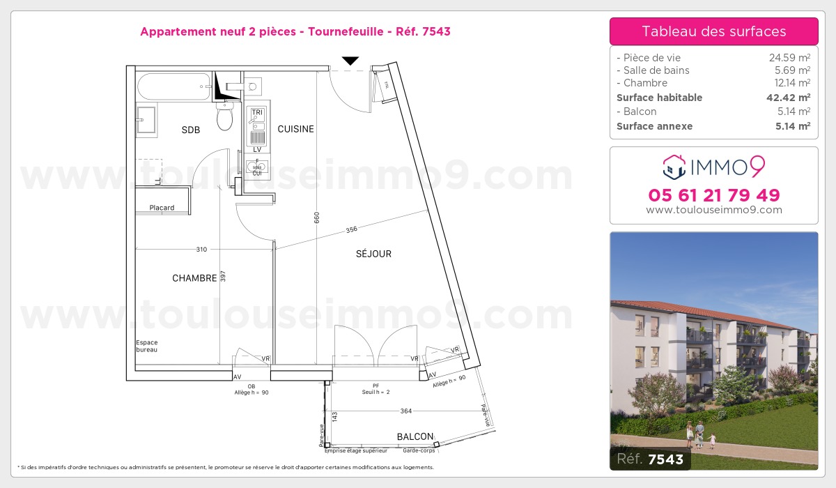 Plan et surfaces, Programme neuf Tournefeuille Référence n° 7543
