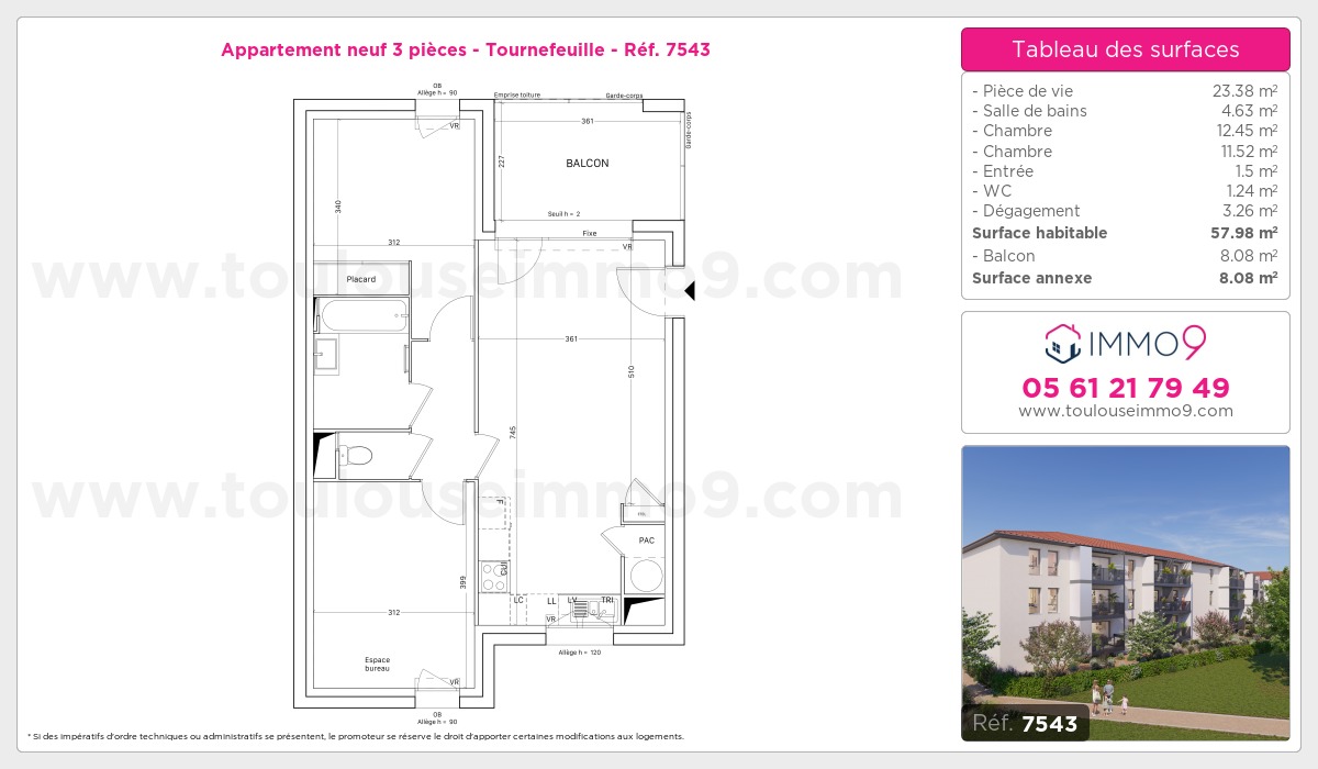 Plan et surfaces, Programme neuf Tournefeuille Référence n° 7543