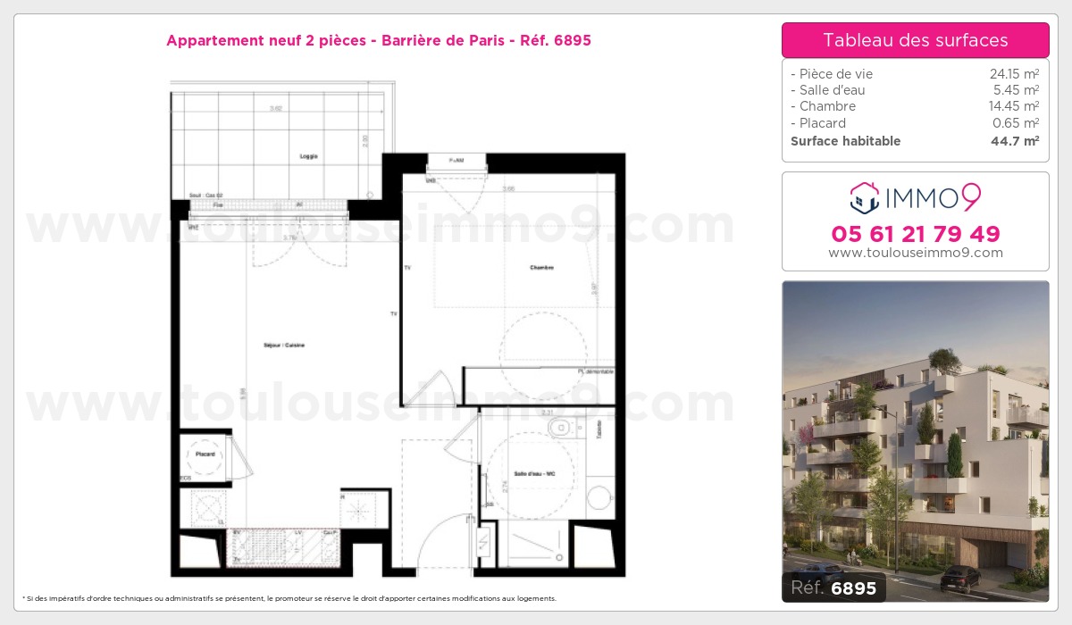 Plan et surfaces, Programme neuf Toulouse : Barrière de Paris Référence n° 6895