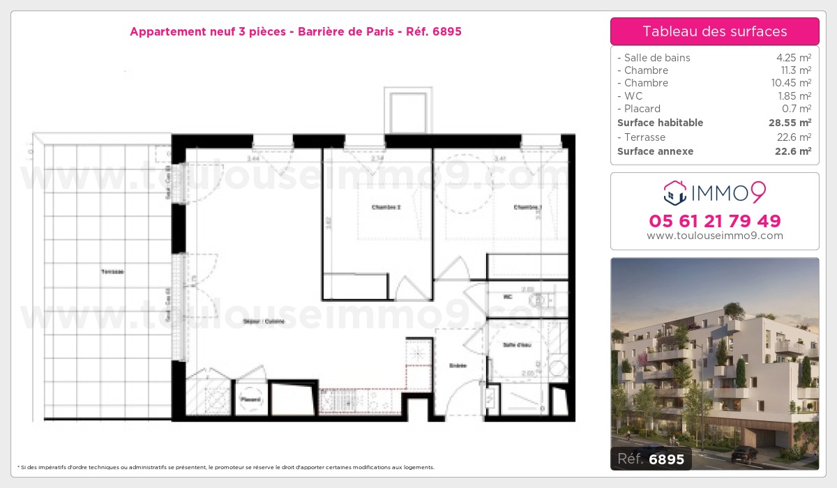 Plan et surfaces, Programme neuf Toulouse : Barrière de Paris Référence n° 6895