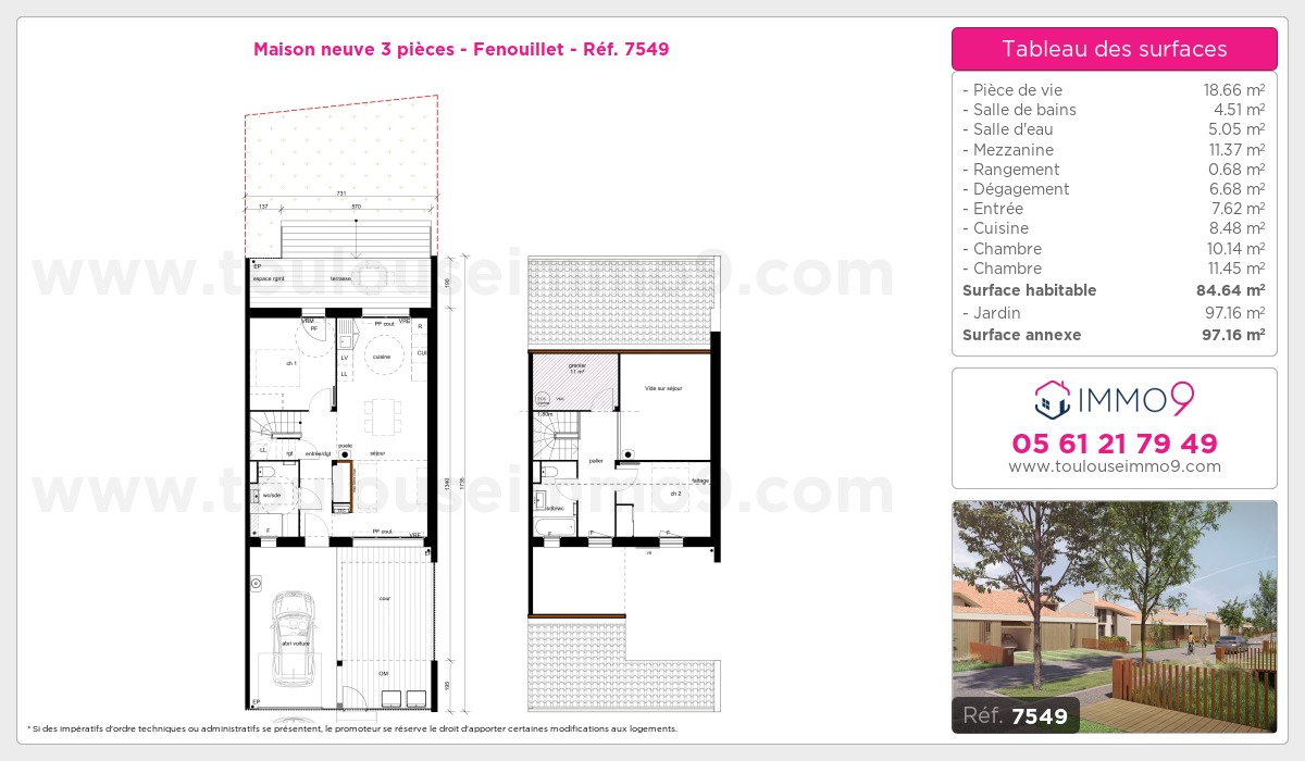 Plan et surfaces, Programme neuf Fenouillet Référence n° 7549