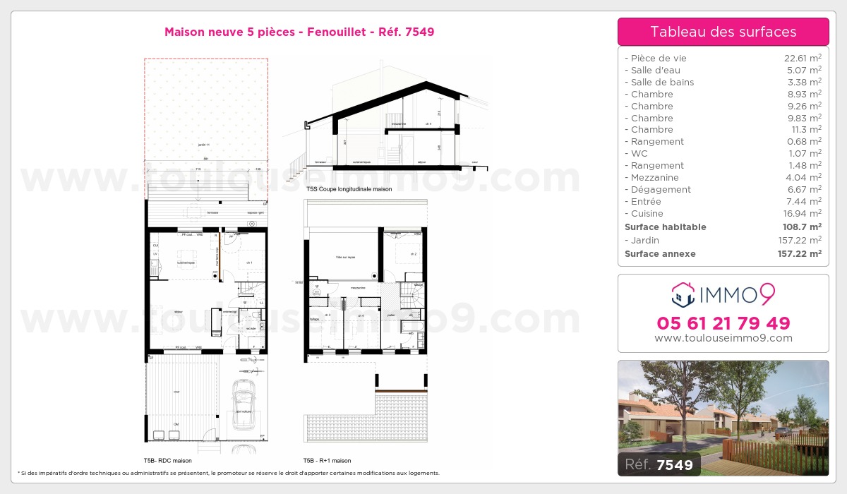 Plan et surfaces, Programme neuf Fenouillet Référence n° 7549