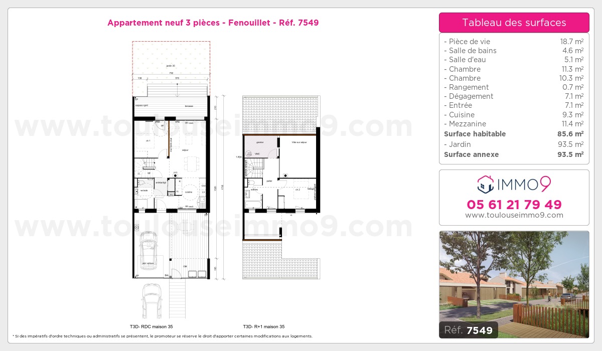 Plan et surfaces, Programme neuf Fenouillet Référence n° 7549