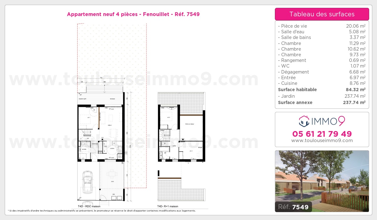 Plan et surfaces, Programme neuf Fenouillet Référence n° 7549