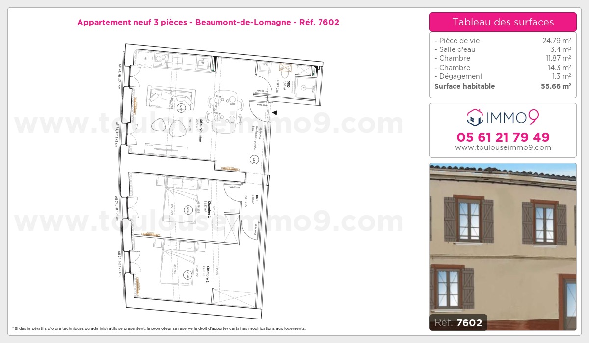 Plan et surfaces, Programme neuf Beaumont-de-Lomagne Référence n° 7602
