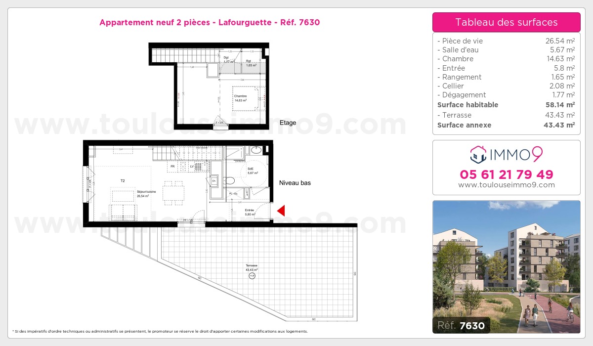 Plan et surfaces, Programme neuf Toulouse : Lafourguette Référence n° 7630