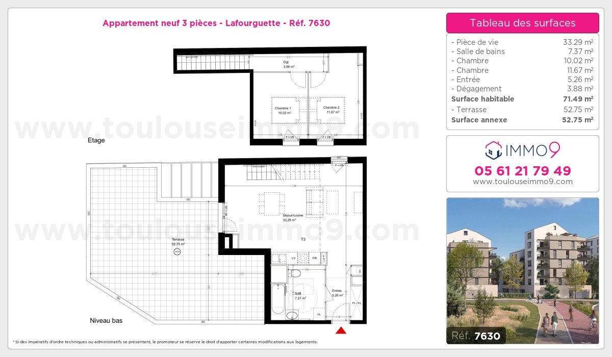 Plan et surfaces, Programme neuf Toulouse : Lafourguette Référence n° 7630