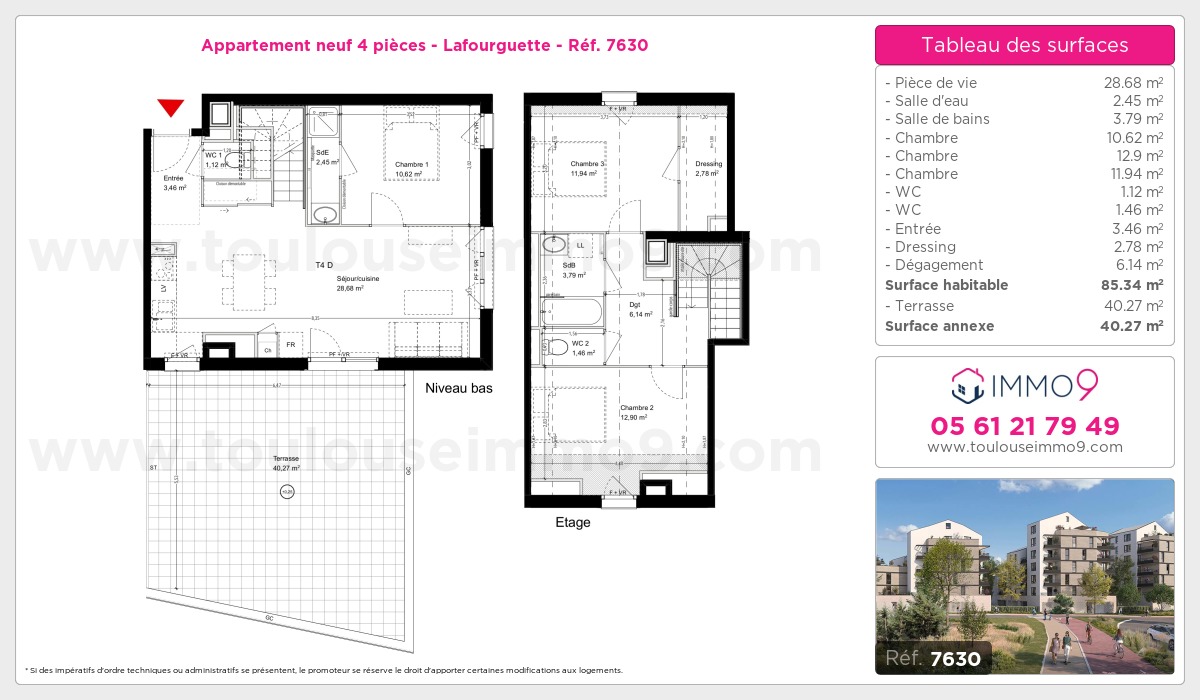 Plan et surfaces, Programme neuf Toulouse : Lafourguette Référence n° 7630