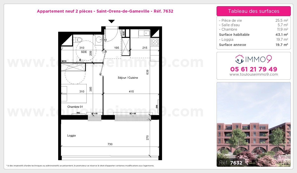 Plan et surfaces, Programme neuf Saint-Orens-de-Gameville Référence n° 7632
