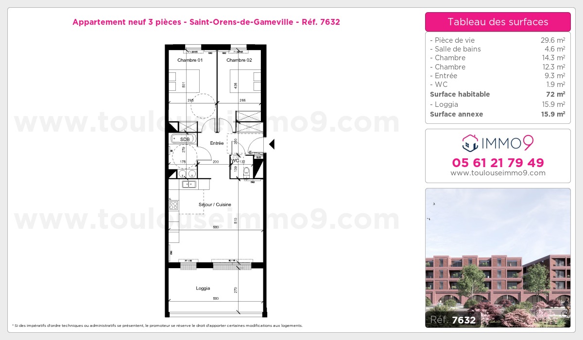 Plan et surfaces, Programme neuf Saint-Orens-de-Gameville Référence n° 7632