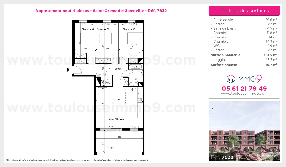 Plan et surfaces, Programme neuf Saint-Orens-de-Gameville Référence n° 7632